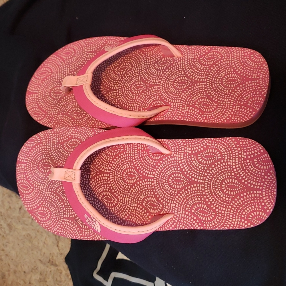 North face pink flip flops